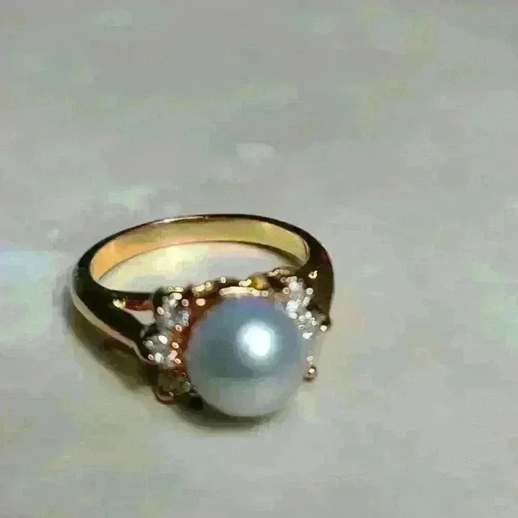 Gold tone light blue  pearl rhinestones (CZ ?) ring size 6 NWOT - Picture 4 of 16